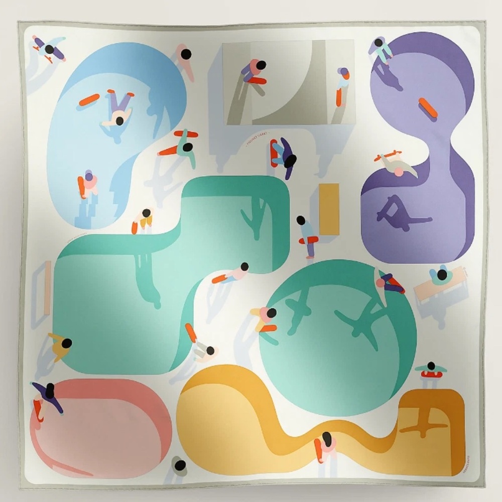 NEW HERMES Gris Perle / Blanc / Multicolore Figures Libres 100% SILK Scarf